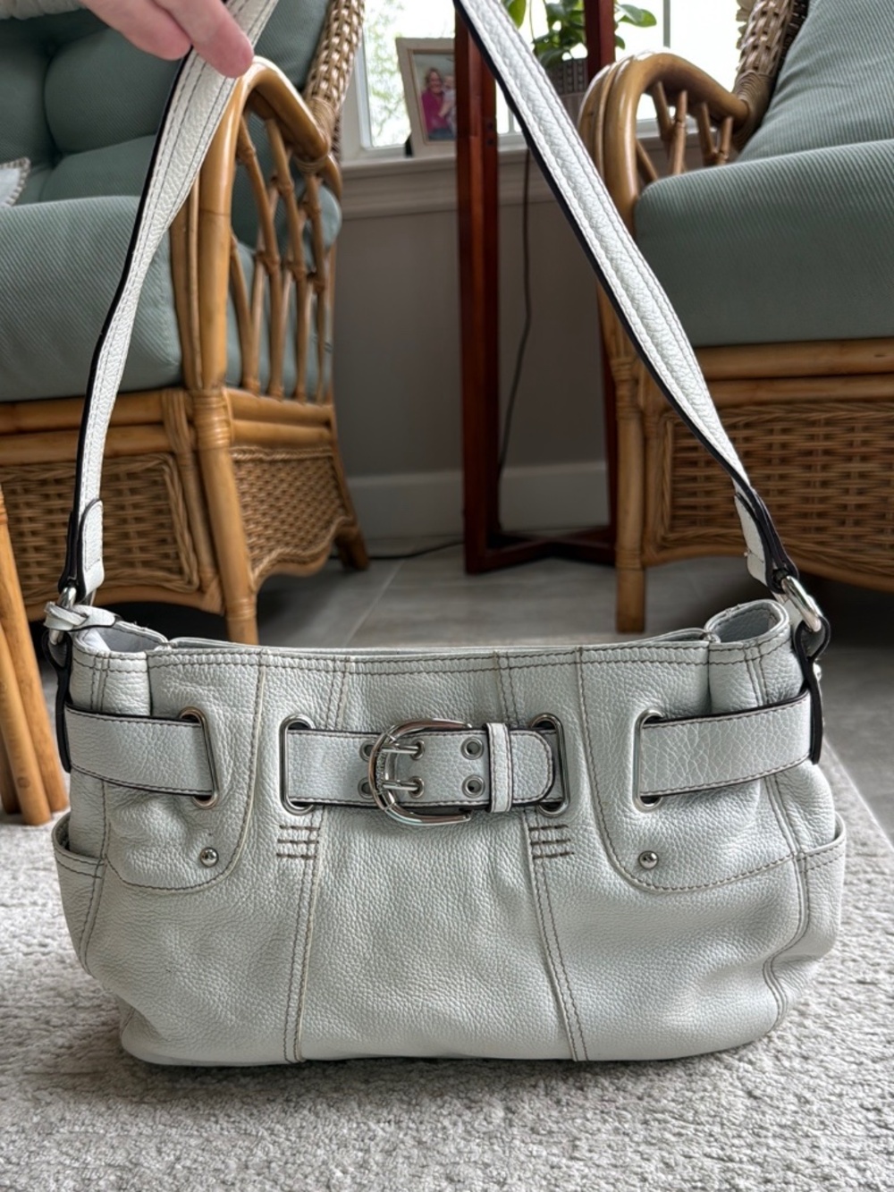 Tignanello Ivory Leather Buckled Strap Closure Shoulder Bag- Excellent Condition